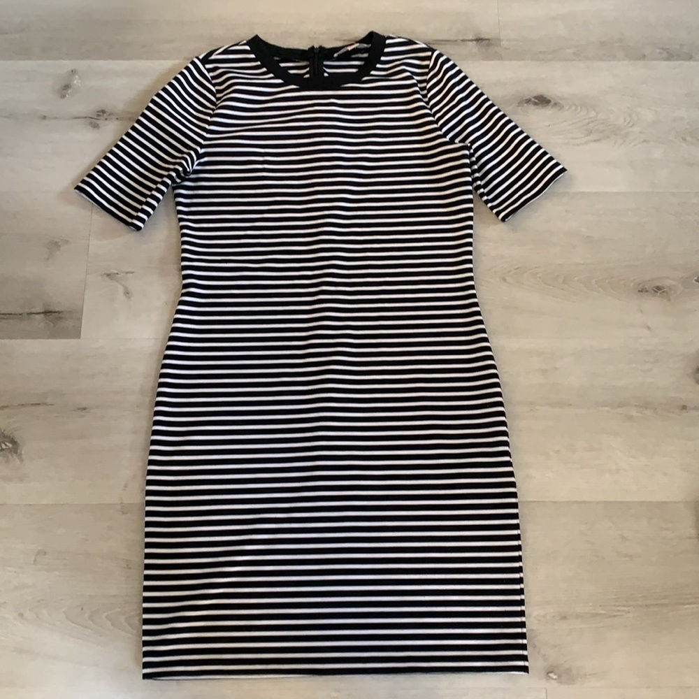 Michael Kors Striped 3/4 Sleeve Bodycon Shirt Dres‎